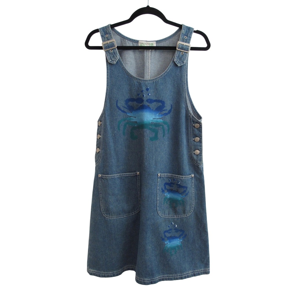 Vintage Daffy-Dills Overalls Women's Small Denim Jean Hand Painted Coastal Crabs